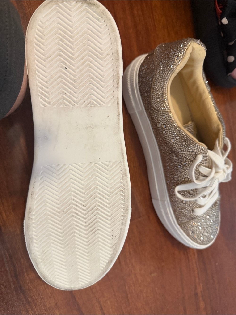 Betsey Johnson Gold Crystal Embellished Lace-Up Sneakers - Picture 4 of 5
